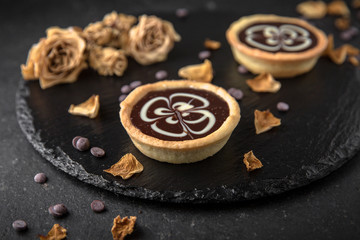 Cake chocolate tart. Delicate crispy, crumbly dessert Assorted Confectionery Range.