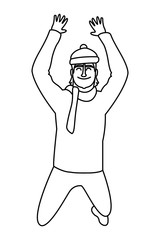 Happy man in winter in black and white