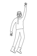 Happy man in winter in black and white