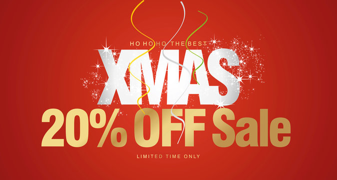 Ho ho ho Christmas Sale 20 percent off limited time only red background voucher