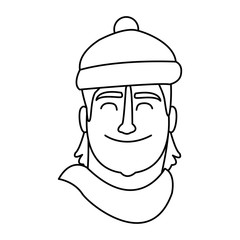 Man face cartoon in black and white in black and white