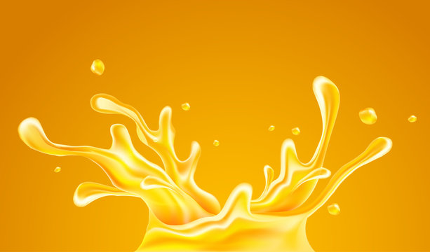 Orange Juice Splash Spray And Drops Of Fruity Sweet Drinking