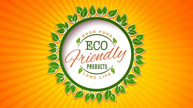 Eco green bio organic food looped label animation on sunny background	