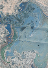 Stains of paint on paper. The texture of the splashes and spots of paint. EBRU- Ancient oriental drawing technique. Chaotic abstract organic design. Marbleized.