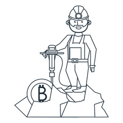 Bitcoin mining and worker with drill