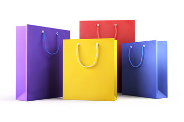Colorful Empty Shopping Bags isolated on white background. Business, retail, sale and commerce concept.
