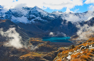 Naklejka premium Serrù lake, near the Nivolet pass, Piedmont, Italy