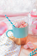 Hot chocolate and marshmallow. Holiday feeling. Christmas eve. - 237645238