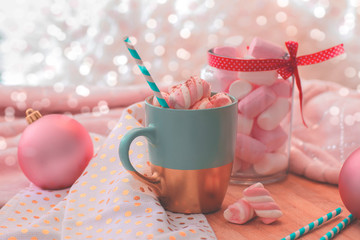 Hot chocolate and marshmallow. Holiday feeling. Christmas eve. - 237645250