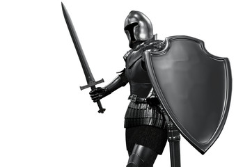 knight in armor with sword on white background - obrazy, fototapety, plakaty