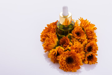 essential oil of calendula on a white background