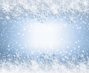 snowflakes and stars descending on background