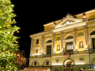 Place Reformation with illuminated Christmas tree and Municipal Palace