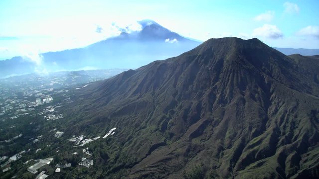 Aerial view Mt Batur Mt Abang Volcano Bali Indonesia