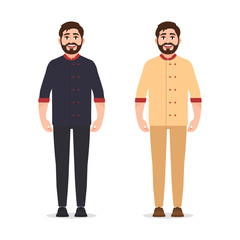 Chef cook dressed in jacket, bearded cute character vector illustration isolated on white background