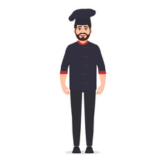 Chef cook dressed in jacket and cook hat, bearded cute character vector illustration isolated on white background
