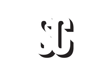 black and white sc s c alphabet letter logo combination icon design