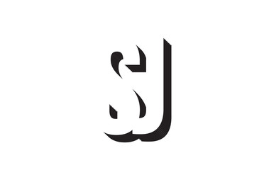 black and white sj s j alphabet letter logo combination icon design