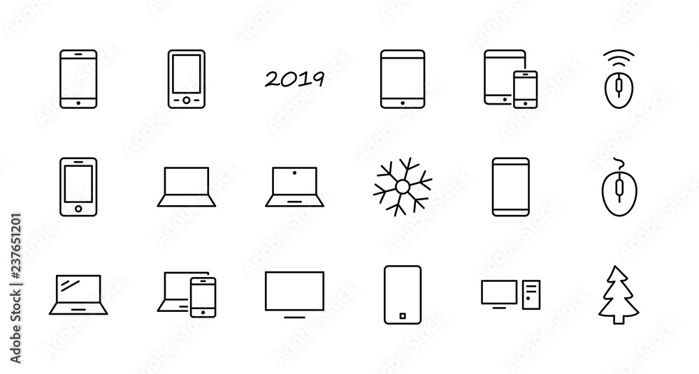 Poster set of smart devices and gadgets, computer equipment and electronics. electronic devices icons for w