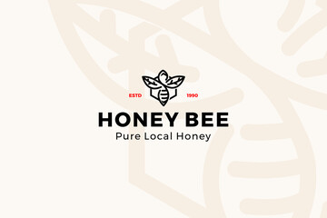 Honey bee hexagon pure local honey logo icon vector template illustration