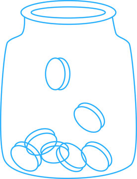 Coins falling into a jar