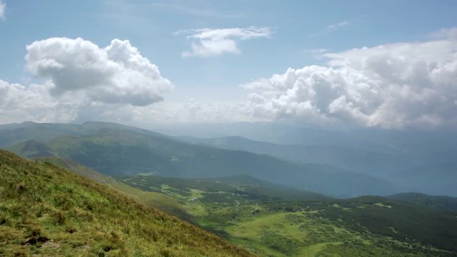 Chornohora mountain range landscape overview panorama, Carpathians Mountains, Western Ukraine. Panoramic view from highest mount of Ukraine - Hoverla