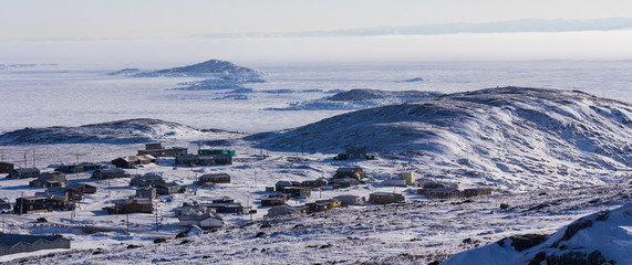 Winter panorama of Iqaluit and frozen Frobisher Bay, Nunavut © Jef