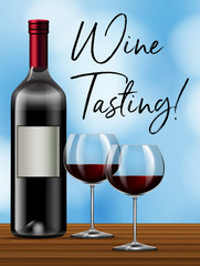 Wine tasting on blue background
