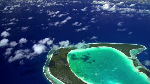 Aerial view of Coral Reef Tupai Heart Island French Polynesia 