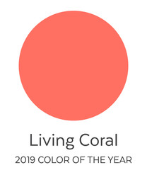 Living Coral Color Swatch  - 2019 Color of the Year. Future Color Trend Forecast. Palette Sample. Round Disk Design.