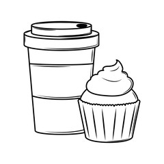 Coffee cup and cupcake black and white