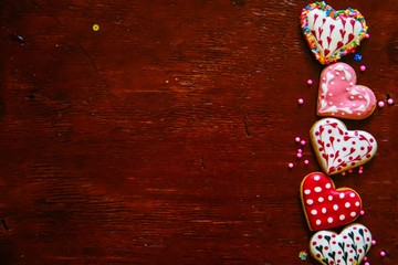 Heart shaped cookies icing for Valentine's day delicious homemade natural pastry, baking with love for Valentine's day, love concept