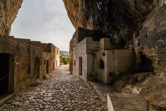 In the ancient rural village inside Mangiapane Cave (Grotta Mangiapane) every year take place a Living Nativity during Christmas Time, Custonaci, Sicily, Italy