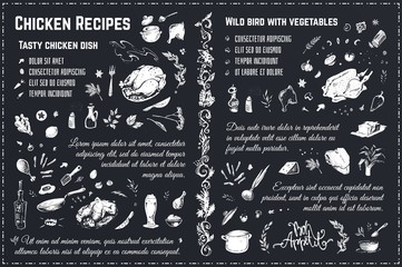 Chicken recipes. Vintage hand drawn chalk vector
