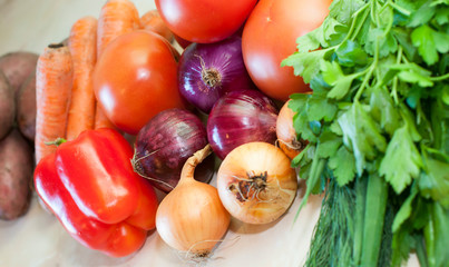 Assortment of fresh fruits and vegetables