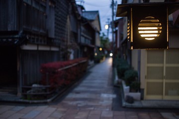 Nightfall on the streets of Kanazawa, Japan. 