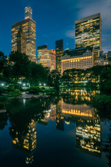 The Pond and Midtown Manhattan skyline at night, in New York City