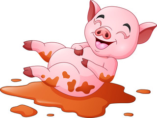 Cartoon pig playing a mud puddle