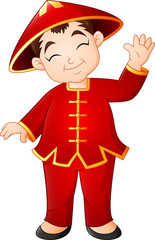 Cartoon Chinese boy wearing traditional costume