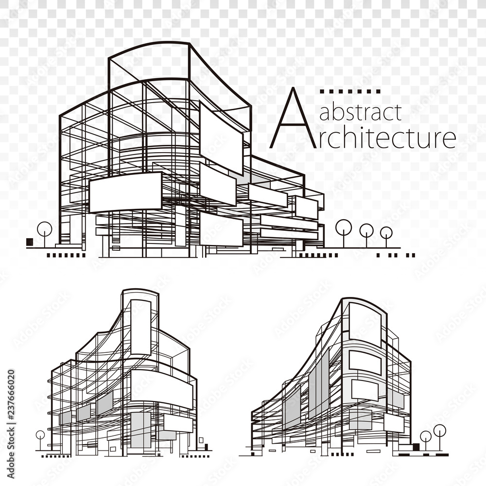 Aufkleber 3D illustration architecture abstract modern building design set.