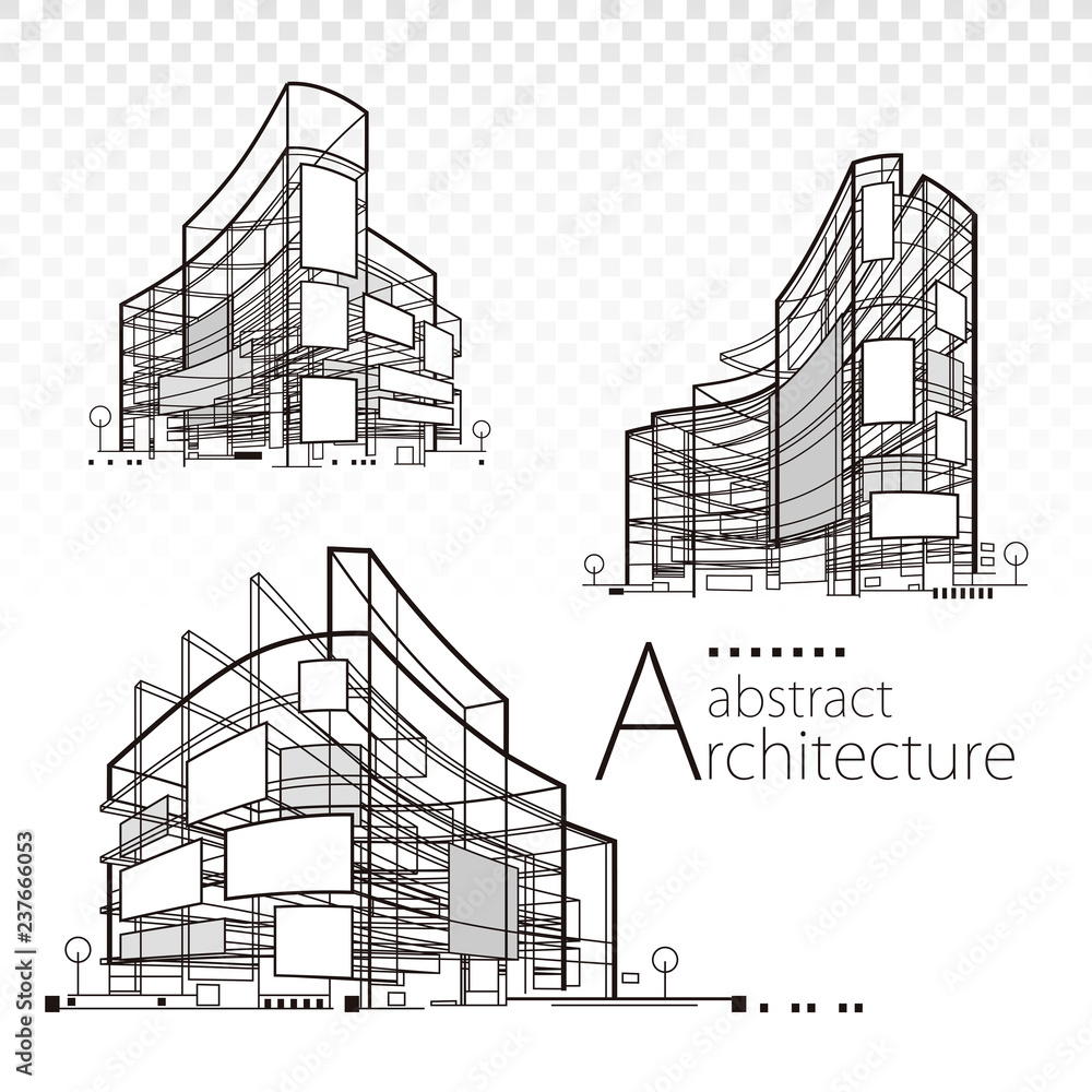 Aufkleber 3d illustration architecture abstract modern building design set.