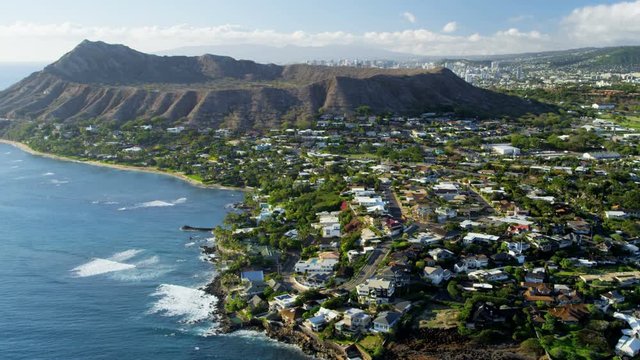 Aerial view of Diamond Head an extinct volcanic crater near Waialae Kahala Waikiki Oahu Hawaii 