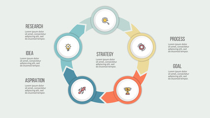 Business infographics. Circle with 5 parts, options. Vector template.