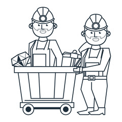 Mining and workers cartoon black and white