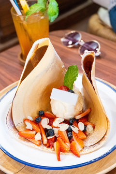 Mix berry crepe with ice cream picture vintage style