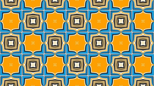 Wallpaper Weirdness 6 - 60fps 4k Kaleidoscopic Tiles Video Background Loop // Another decorative alternating pattern with blue and orange color tones in a black and white neighborhood.