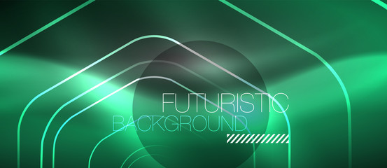 Black and glowing color lines neon design, magin techno template background