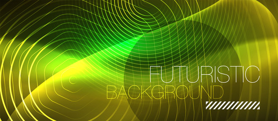 Neon glowing wave, magic energy and light motion background. Vector wallpaper template