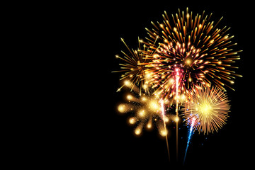 Fototapeta premium Collection of firework and light glow special effect isolated on black, Happy new year and celebration concept