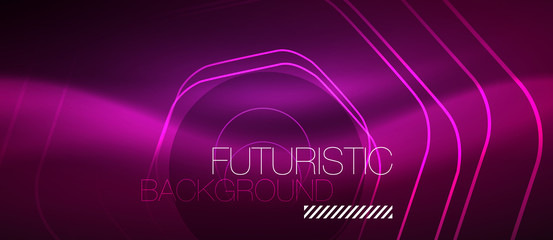 Neon glowing wave, magic energy and light motion background. Vector wallpaper template